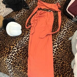 Coral Orange Strapless Maxi set